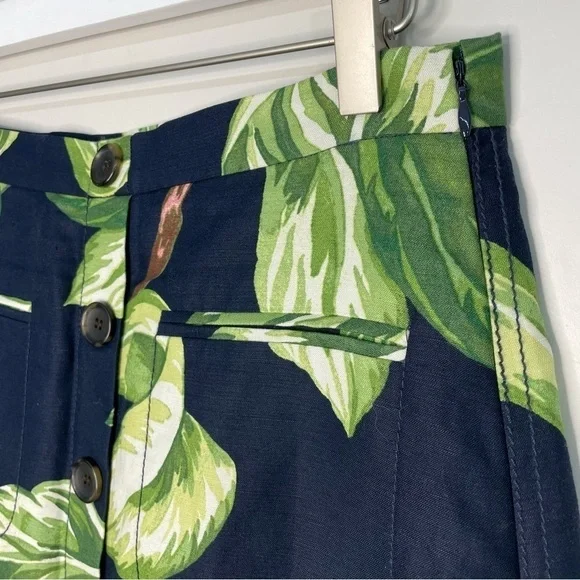 Ann Taylor Petite Tropical Print Cotton Blend Midi Skirt Size 8P - Picture 2 of 5